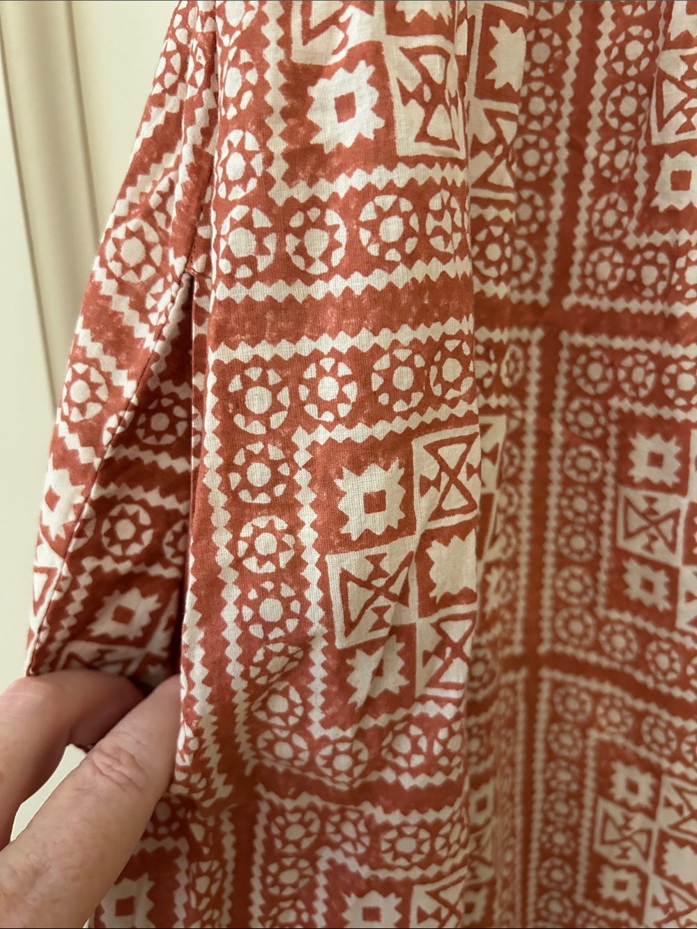 LAST CHANCE Cleobella Joely Rust and White Midi Boho Dress with Puff Sleeves - Picture 7 of 15